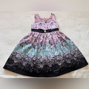 Jayne Copeland Kids Floral Fit-and-Flare Dress with Black Bow Size 4